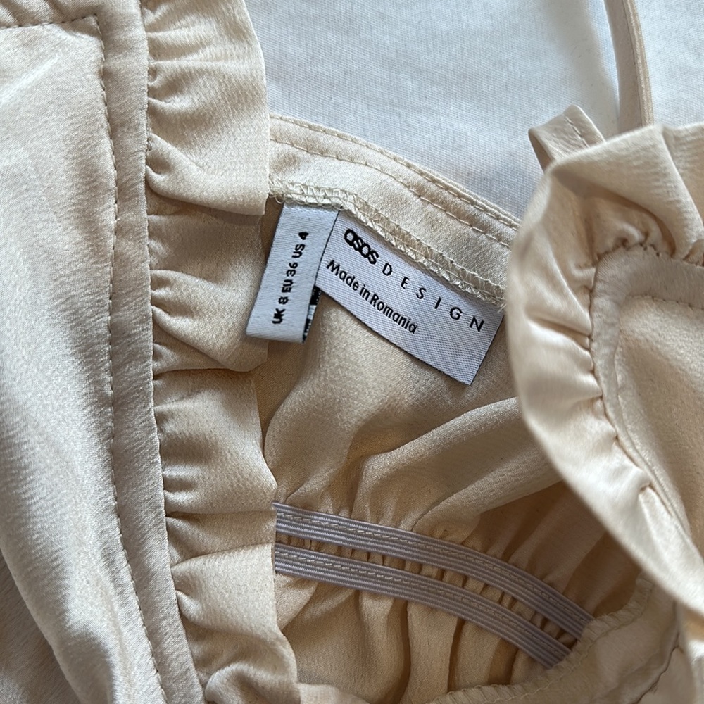 Asos Satin Ruched Ruffle Crop Tank Cream - Picture 4 of 5